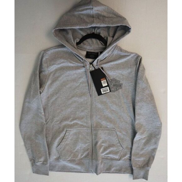 Harley-Davidson Women Sz L Gray Heather Special Racer Font Zip Front Hoodie - Picture 7 of 9
